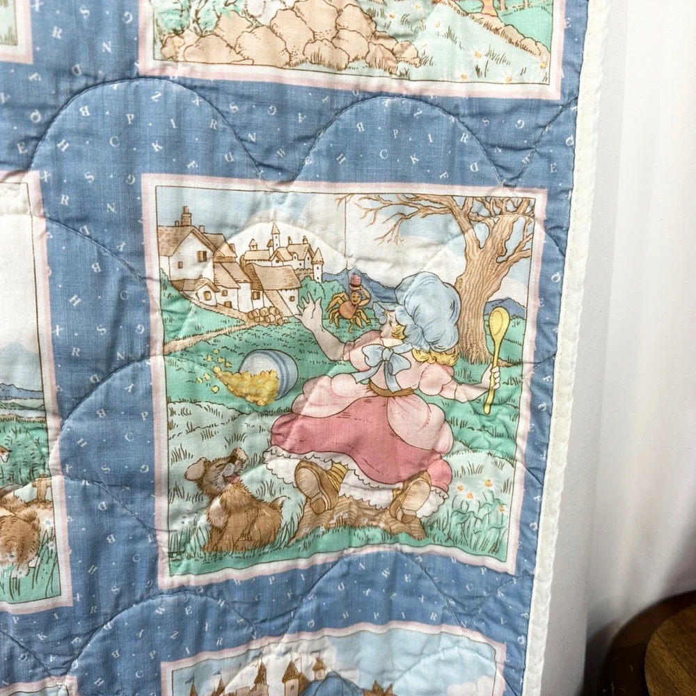 Vintage Nursery Rhymes Quilt Kids Storybook Blanket Mother Goose Pillow Pocket‎